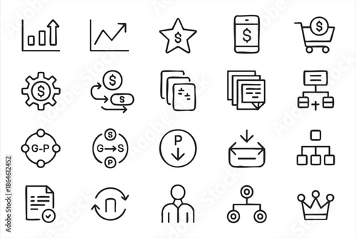 Financial Workflow Line Icons for Accounting Processes and Business Operations