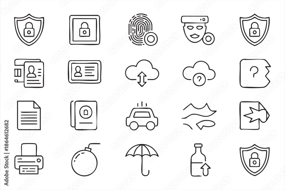 Fototapeta premium Cybersecurity Icons for UI Design, Privacy Protection, Secure App Interfaces