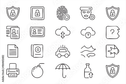 Cybersecurity Icons for UI Design, Privacy Protection, Secure App Interfaces