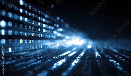 Wallpaper Mural Abstract digital stream of glowing blue binary code receding into the darkness Torontodigital.ca