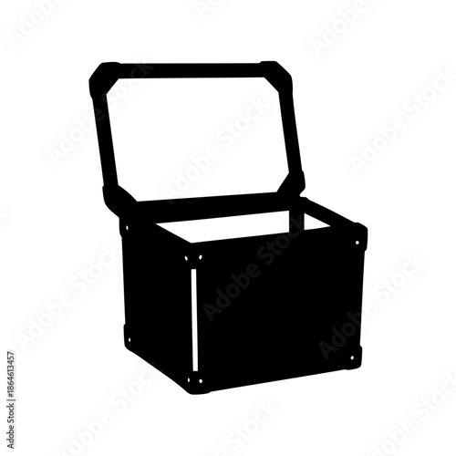Silhouette of an open treasure chest box or storage container for valuables