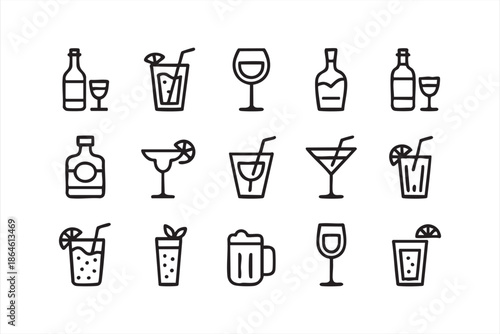 Cocktail and Beverage Icons for Restaurant Ordering Interfaces