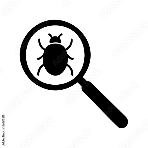 Bug analysis using a magnifying glass, representing software testing and debugging