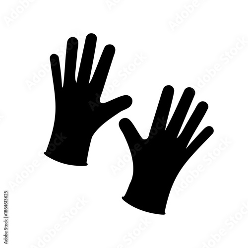 Black Silhouettes of Protective Gloves for Safety and Cleanliness on White Background