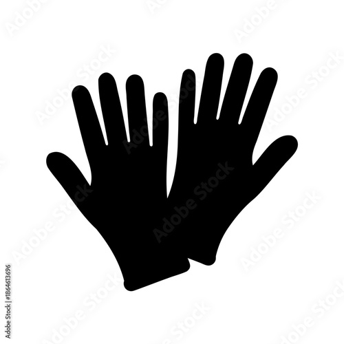 Stylized Black Silhouette of Two Protective Gloves for Safety and Hygiene
