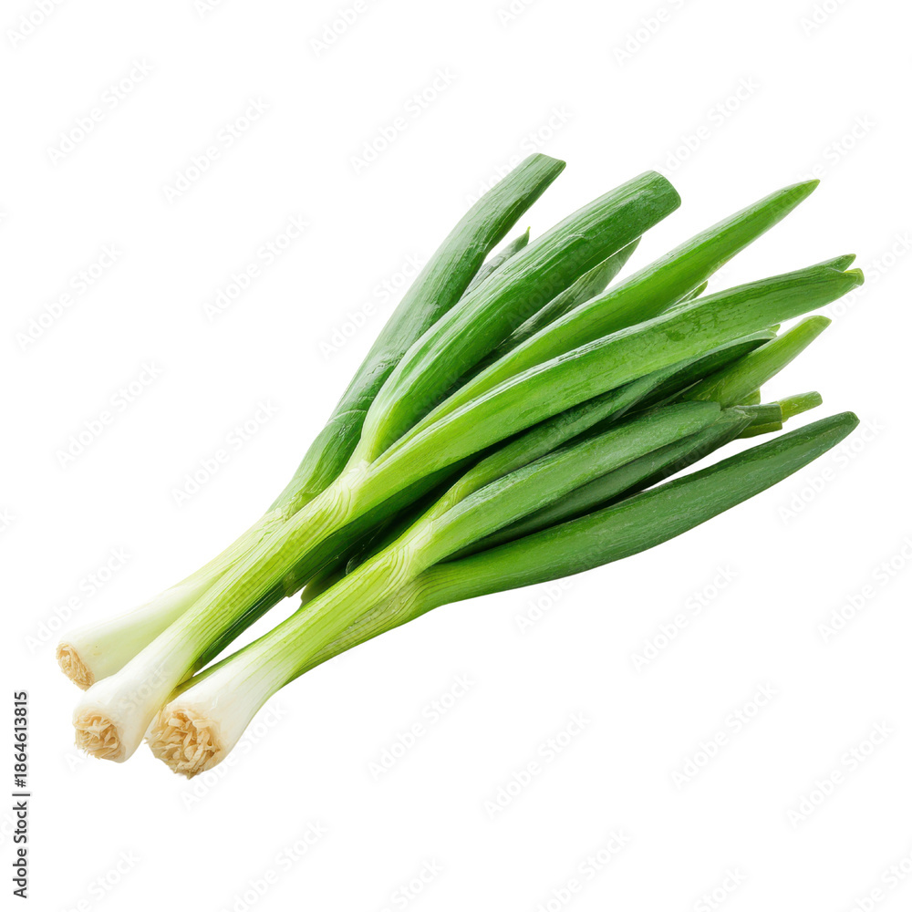 Obraz premium Fresh green onions with white bases against a black background scallions healthy, Isolated On White, Png Transparent, Cut Out