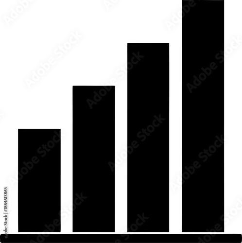 Solid black silhouette of a bar graph where one bar is significantly higher than others, white background.