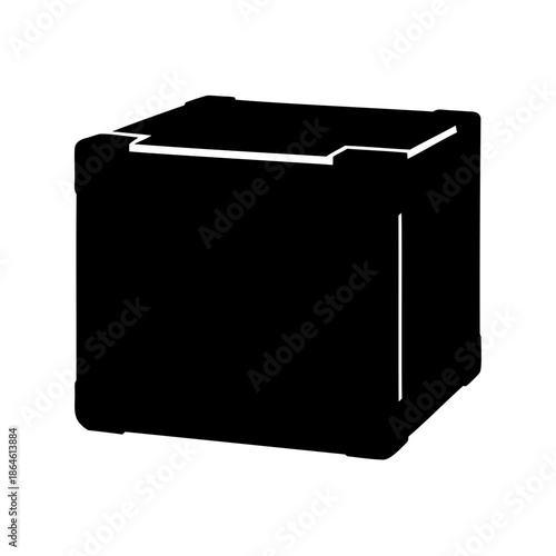 Monochrome Cube with Distinct Edges and Partial White Lines on White Background