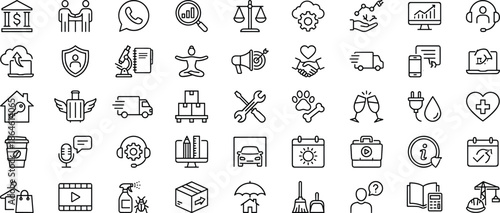 Web and Business Line Icon Set for User Interface, Analytics, Communication, and E Commerce Vector Illustration