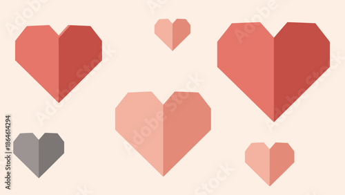 Collection of Various Red Origami Heart Shapes.