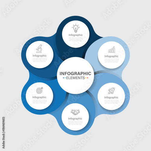 Vector circle  infographic divided into 6 steps. Round chart that can be used for report, data visualization and presentation. 