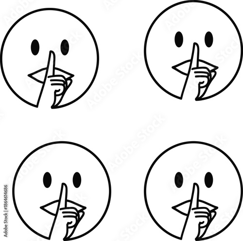 Shh Silence Emoji Set with Finger on Lips Icon for Secret Privacy Quiet Zone Keep Quiet and No Speaking Concept