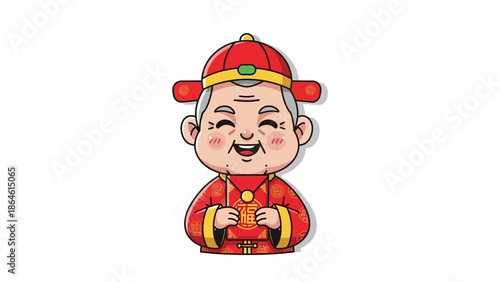 happy chinese old man in traditional costume