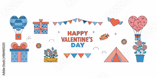 A charming valentine s day illustration with hearts balloons and festive decorations
