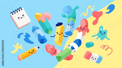 Colorful Cartoon Medicines and Notepad Characters.