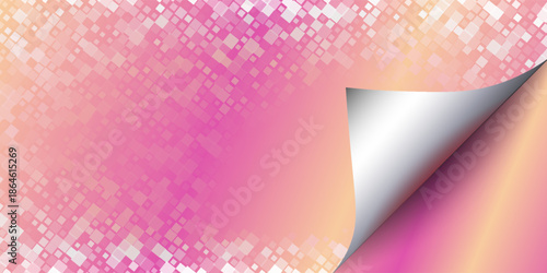 Disco ball mosaic pattern - abstract orange glowing square tiles background. Bright shiny glitter effect, sparkling digital pixelated texture. Vibrant backdrop, party decoration vector illustration.