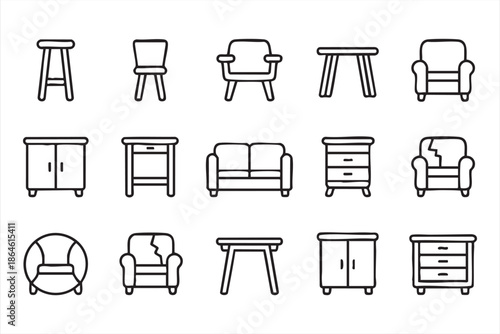 Furniture Icons for Home Interior UI Design and Room Planning Apps