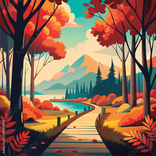 Autumnal path by the lake.