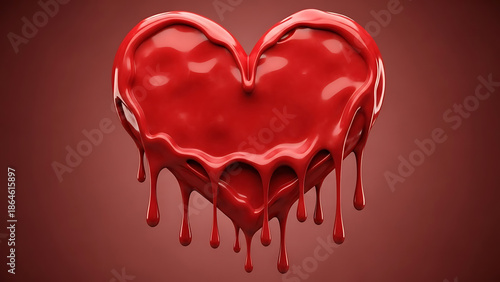 Melting red heart with blood drips on dark background
