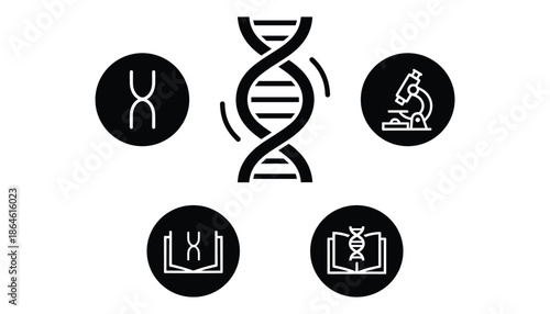 Five dna medical or science test in black silhouette vector on transparent background