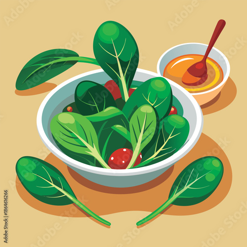 Fresh spinach salad with dressing.