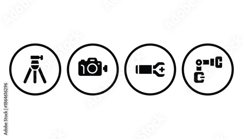Photography equipment vector icons for studio and creative work 100 characters