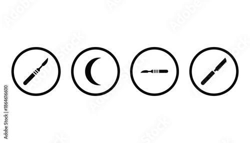 Surgical instruments scalpel surgery cut operation tool vector design icon clip art set
