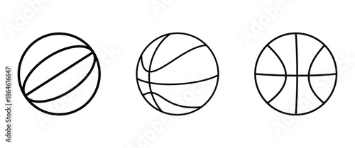 Basketball Ball Icon Set – Flat Vector Basketball Logo in Color and Black Outline Isolated on White Background