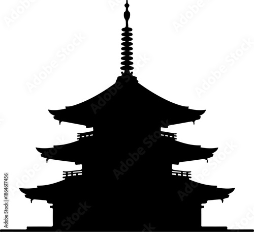 japanese pagoda building silhouette vector illustration