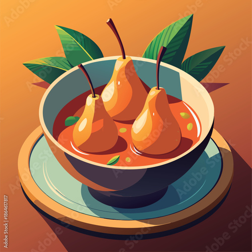 Delicious pears in a rich sauce.