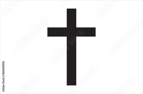 A simple depiction of a black cross centered on a white background