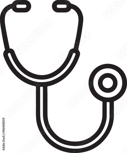 Simple black and white illustration of a medical stethoscope for healthcare concepts