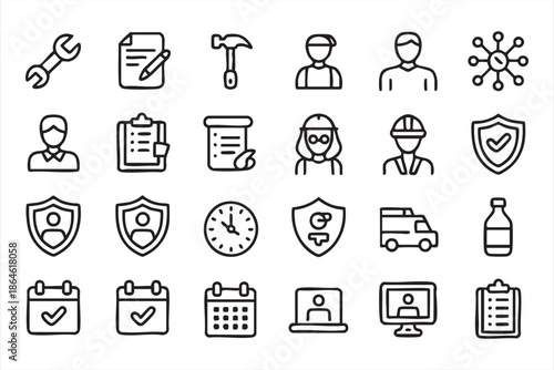 Hospital Safety and Emergency Line Icons for Medical Interface Design