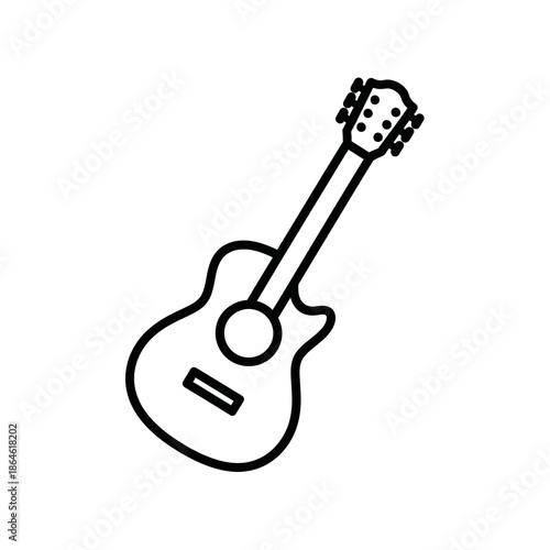 Acoustic Guitar Icon Vector, Simple Line Art Illustration, Musical Instrument Symbol