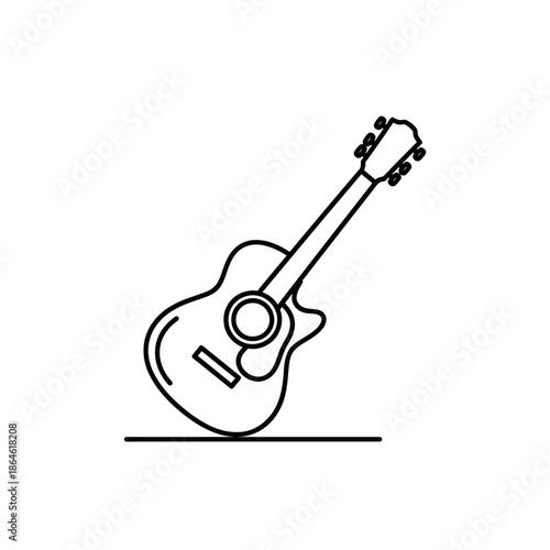 Acoustic Guitar Icon, Minimalist Line Art Illustration, Music Symbol