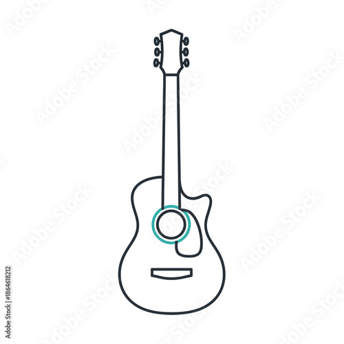 Acoustic Guitar Icon, Musical Instrument Vector Illustration, Simple Outline Design
