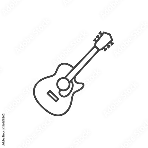 Acoustic Guitar Icon, Simple Line Art Illustration, Music Instrument Outline