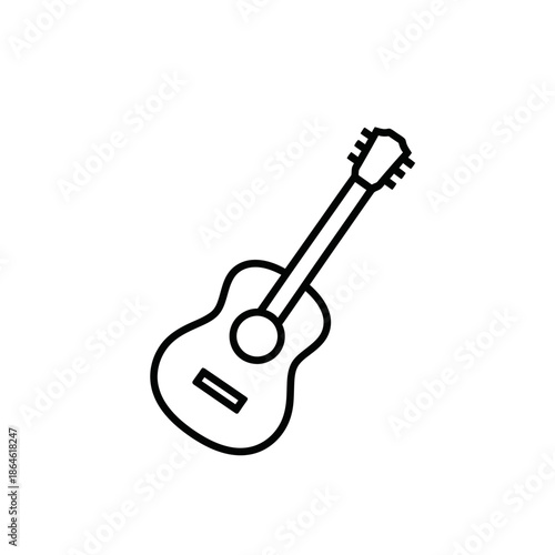 Acoustic guitar icon, simple line art illustration on white background