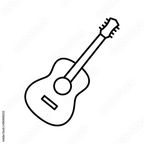 Acoustic Guitar Icon, Simple Line Art Illustration, Music Symbol