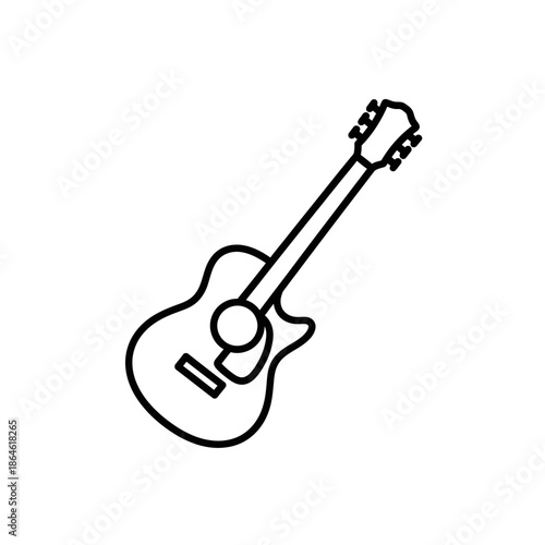 Acoustic Guitar Icon, Simple Line Art Drawing, Music Instrument Symbol