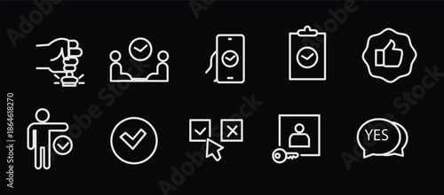 Approval icon set. Editable line icons. Vector illustration.