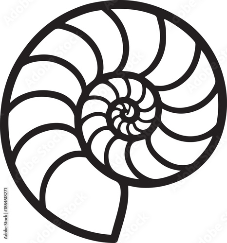 Simple black and white illustration of a nautilus shell spiral design