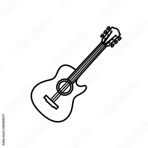 Acoustic Guitar Icon, Simple Line Art Illustration, Musical Instrument Design
