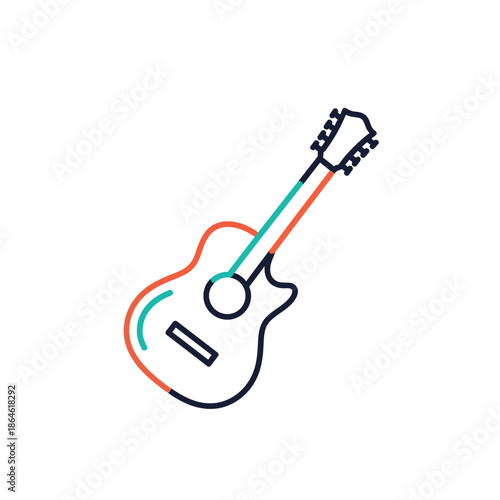 Acoustic Guitar Icon, Simple Line Art, Music Symbol, Vector Illustration
