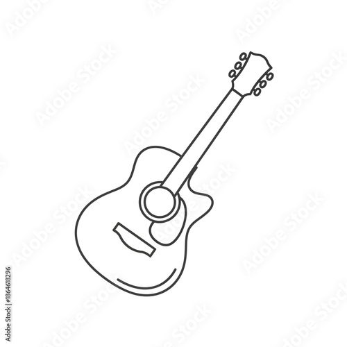 Acoustic guitar icon, simple line art, isolated on white background, music symbol
