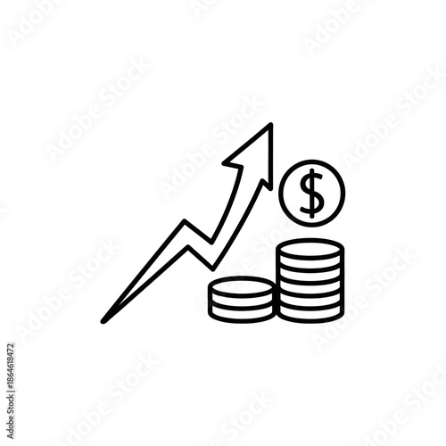 Financial Growth Icon with Increasing Chart and Dollar Coins for Business Success