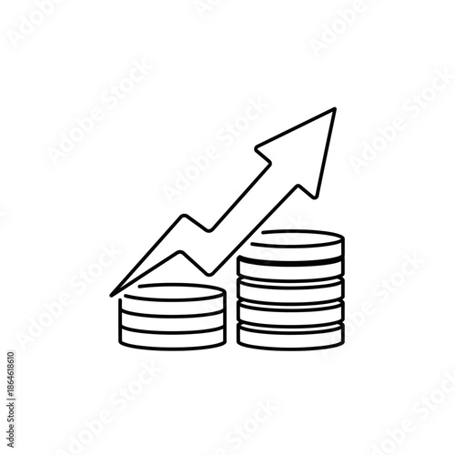 Financial Growth Representation with Upward Arrow Over Stacked Coins