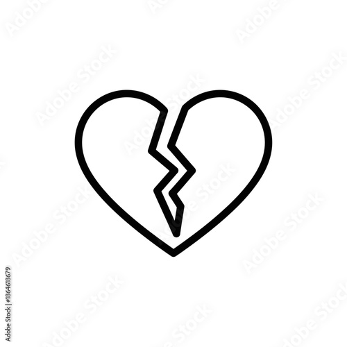 Minimalist Black and White Broken Heart Illustration for Emotional Content
