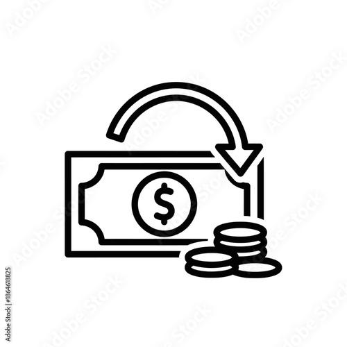 Financial Transaction Icon with Dollar Bill and Coins for Banking and Payment Concepts