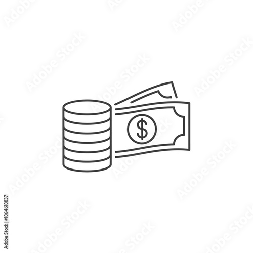 Minimalist Line Art of Coins and Paper Currency for Financial Concepts